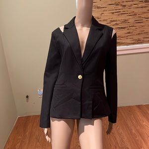 Zcrave Black Blazer With With Cream Sheer Trim On The Top Of Shoulders Size S